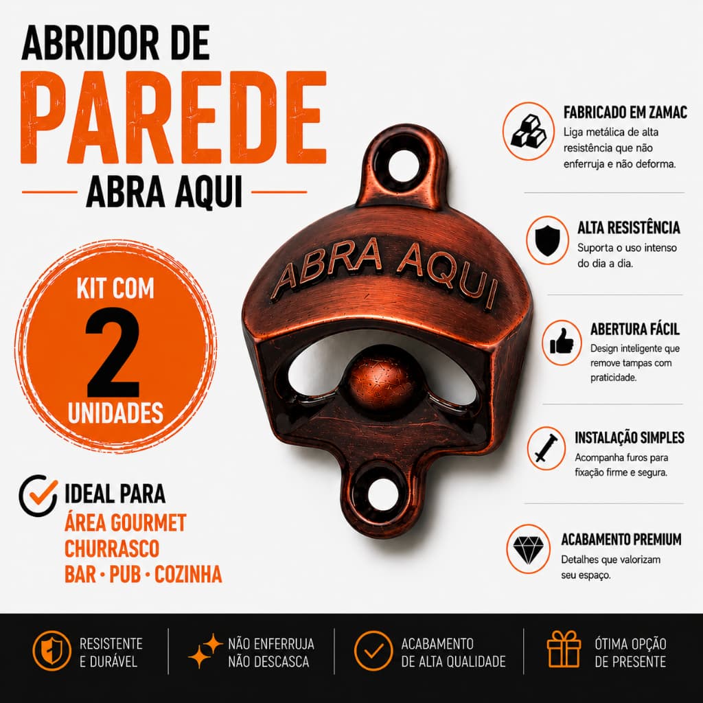 Kit 2 Abridor Garrafa De Parede Pequeno Vintage Abra Aqui