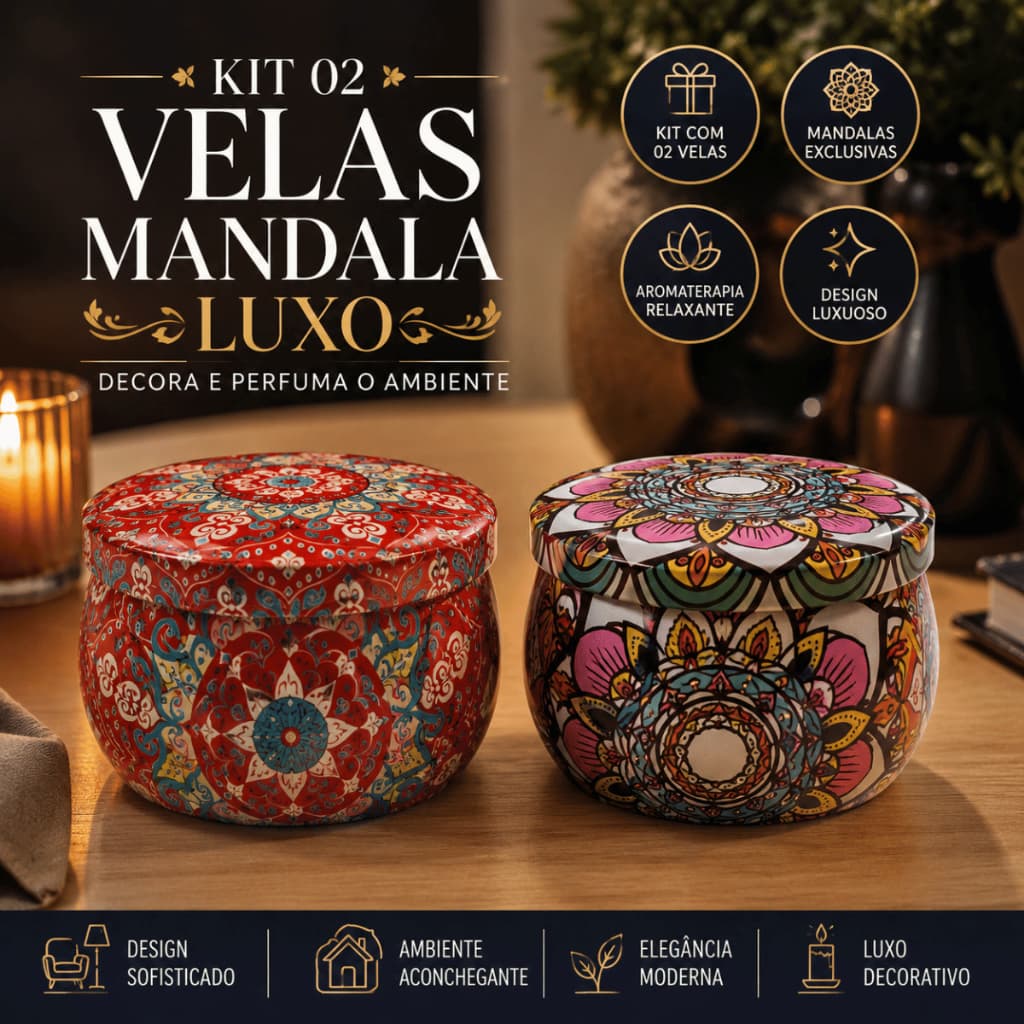 Kit 2 Velas Aromáticas Mandala Vela Decorativa Perfumada Para Relaxamento Aromaterapia E Decoração