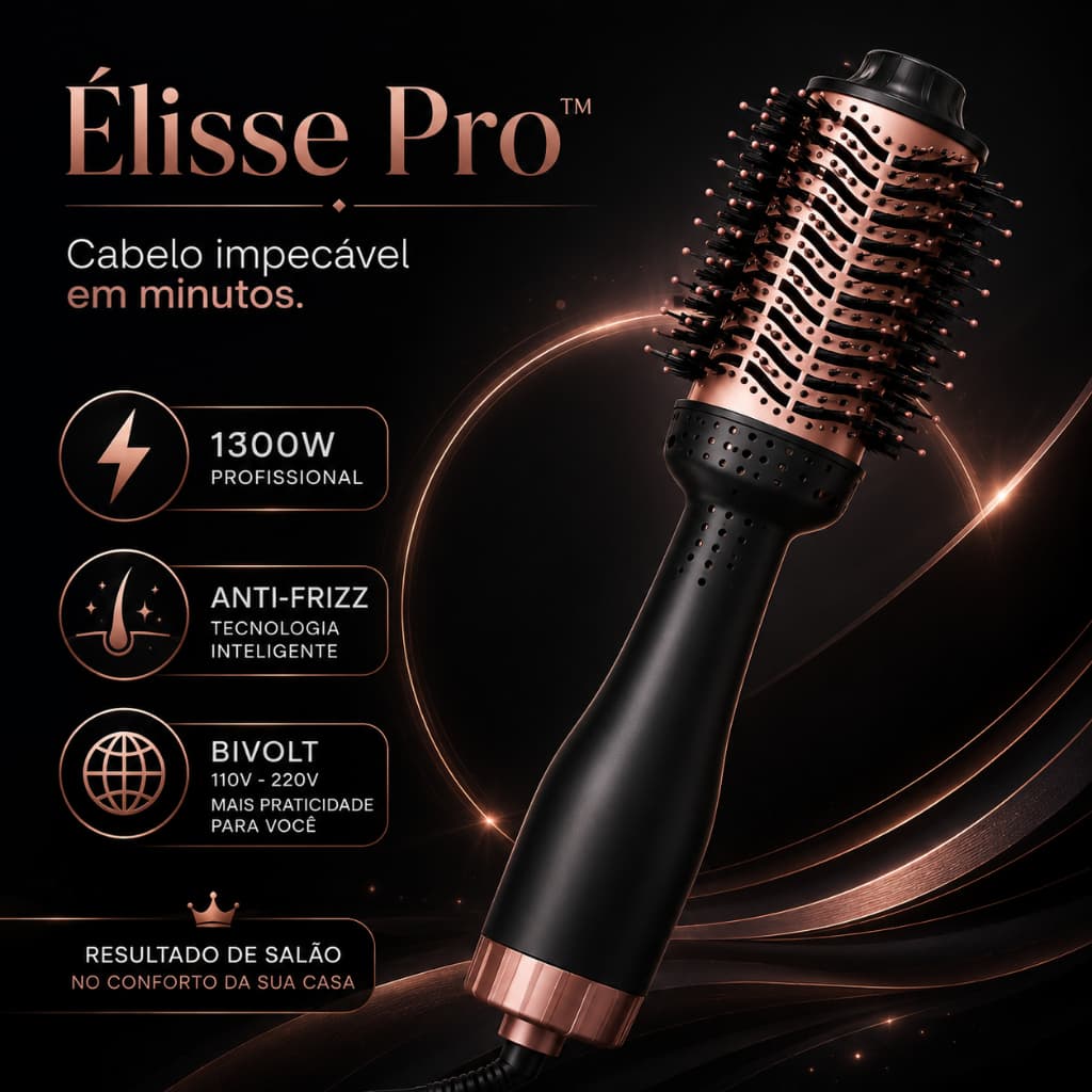 Escova Secadora Profissional 1300W Bivolt Modeladora Alisadora Anti Frizz Élisse Pro