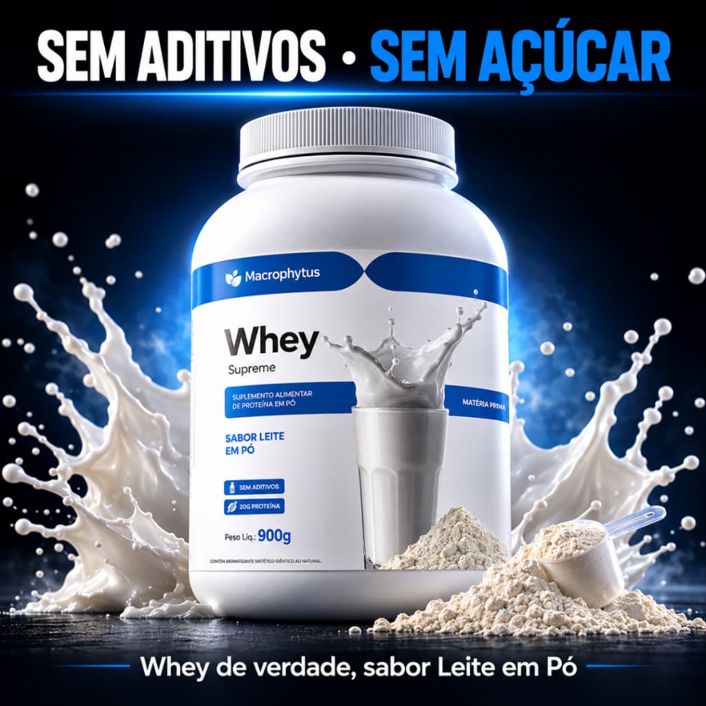 Whey Protein 900g Supreme Sem Aditivos Sabor Leite Pó Direto de Fábrica Sem Açúcar Dissolve Fácil