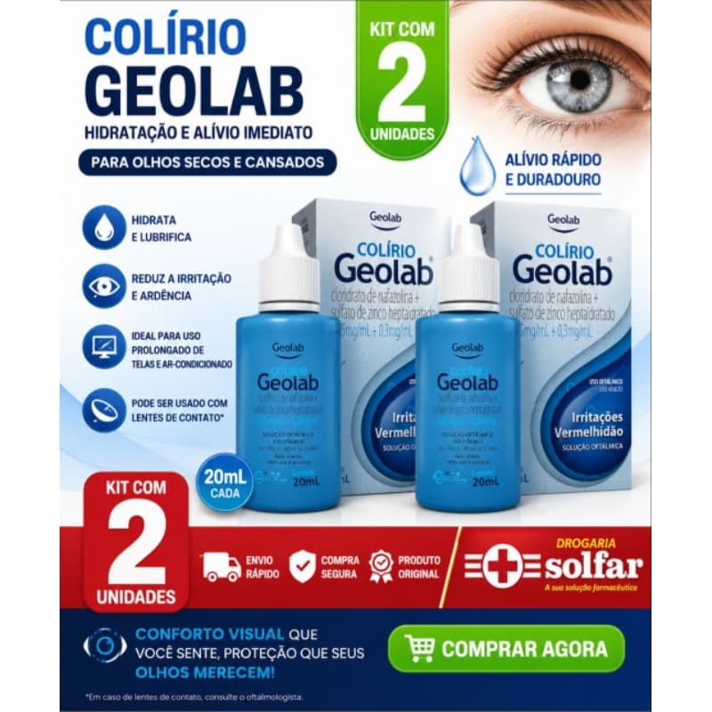 colírio geolab kit , hidratação ocular, colírio para olhos cansados, lágrima artificial, saúde dos olhos, alívio ocular,
