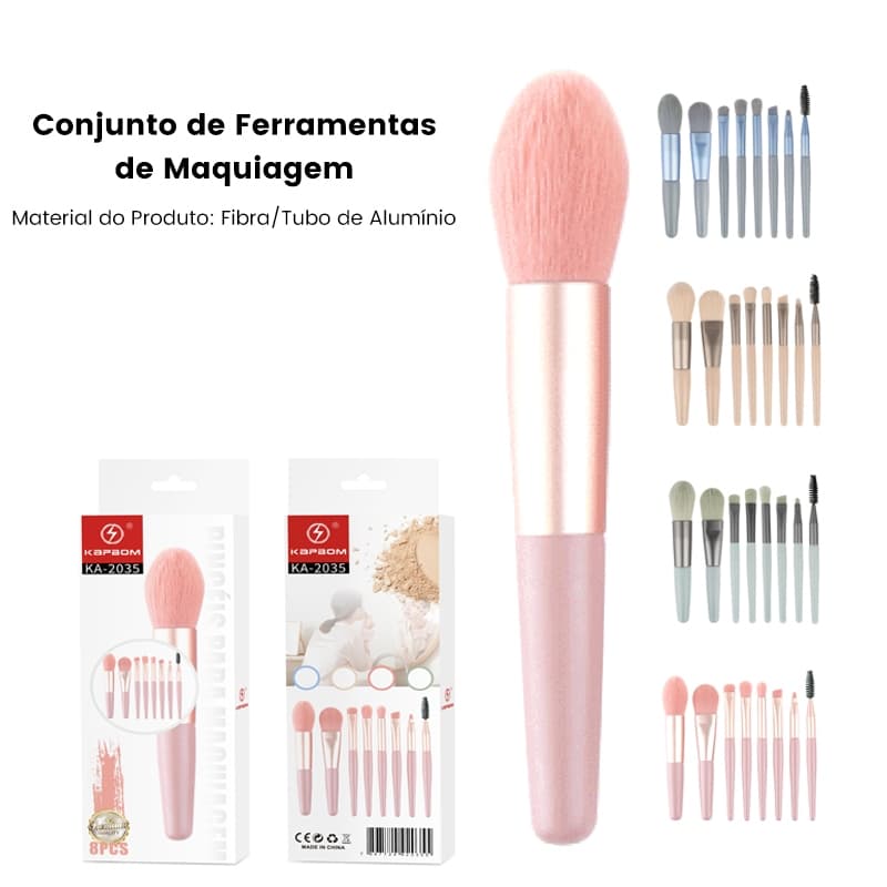 Conjunto de Pincéis de Maquiagem Profissional (8 peças) - Ferramentas para Base e Corretivo