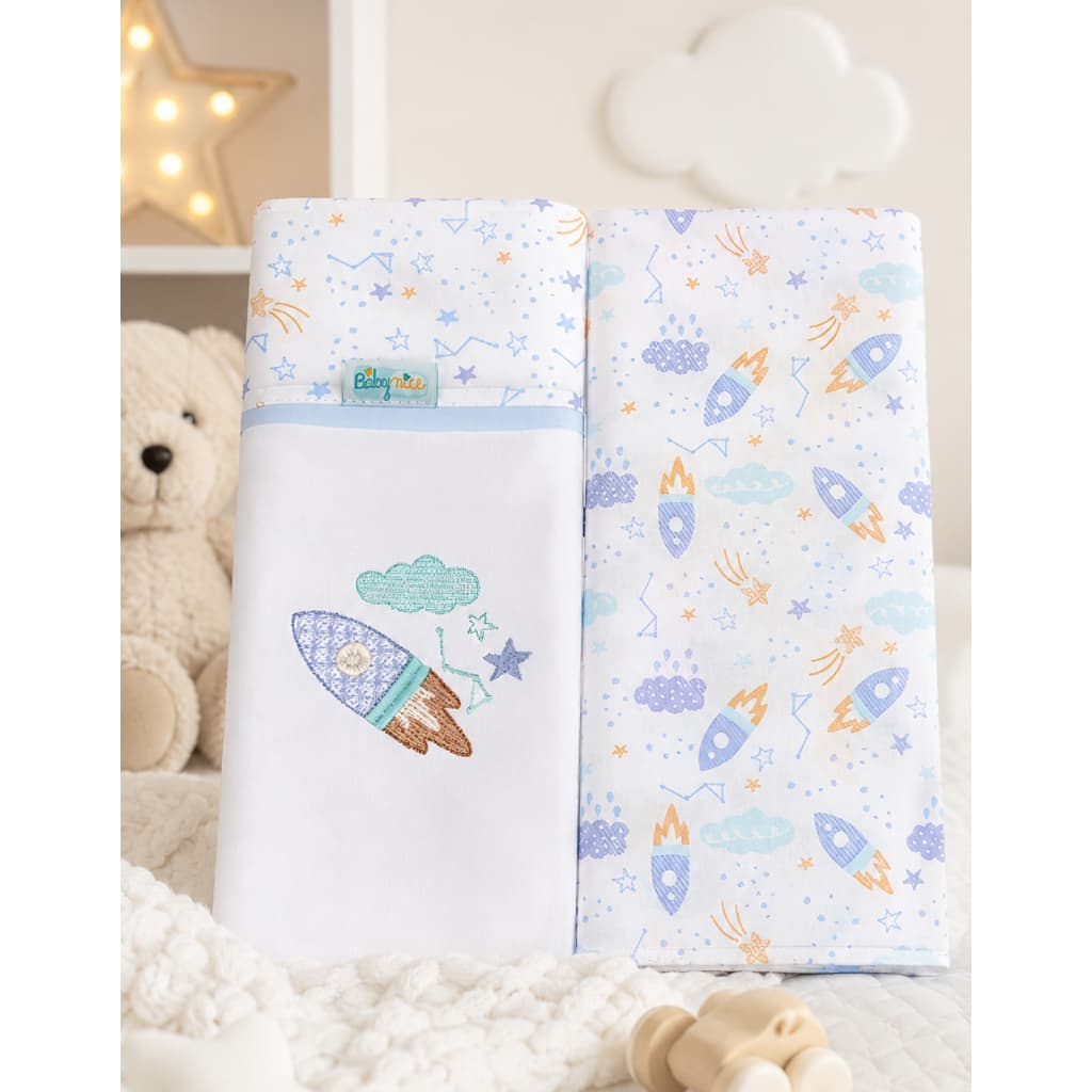 Kit 2 Cueiros Bebê Algodão 80x80 Estampado Ursinho Cisne