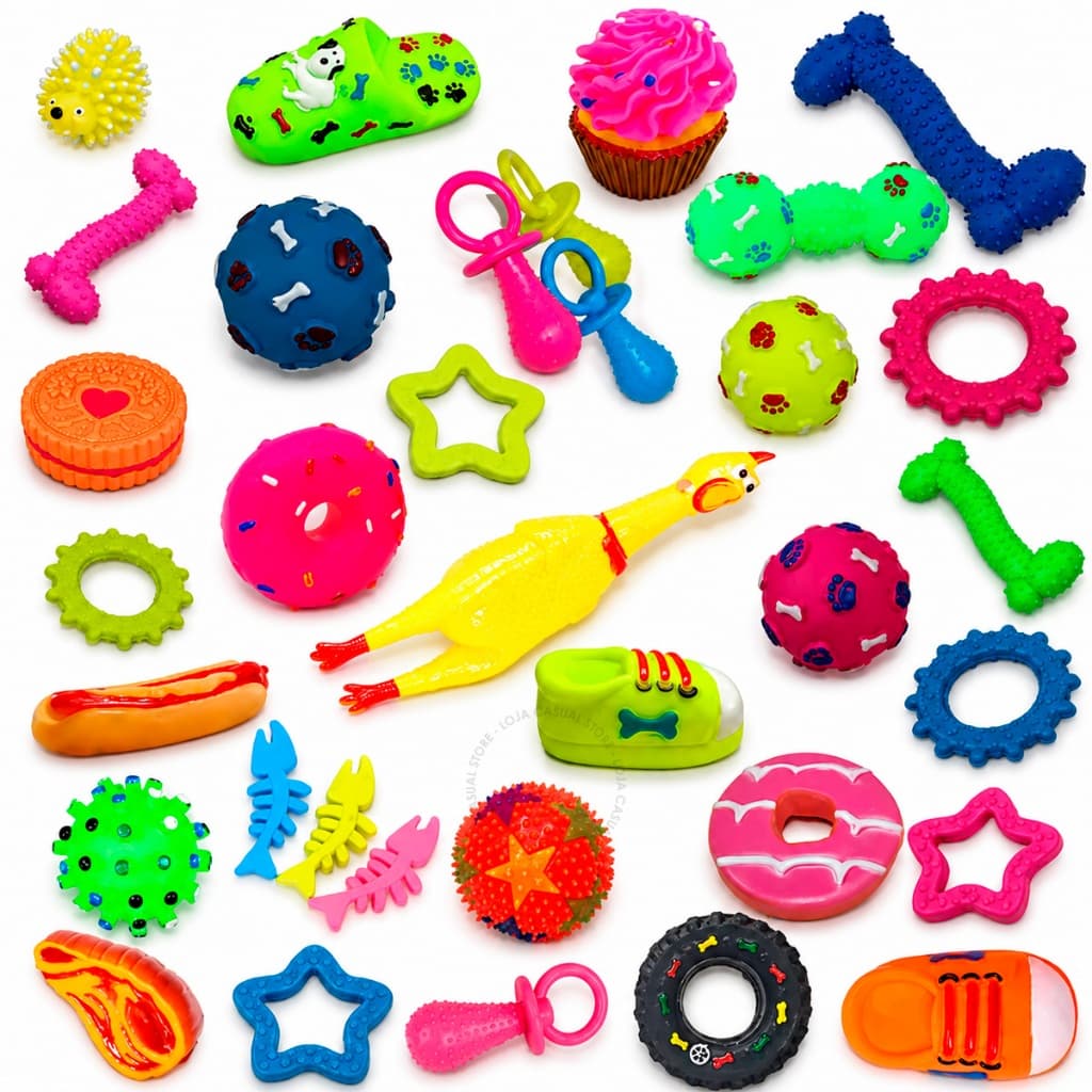 Kit 5 Brinquedos Mordedor Pet Cachorro Filhote Anti estresse Borracha Vinil Cães Sortidos