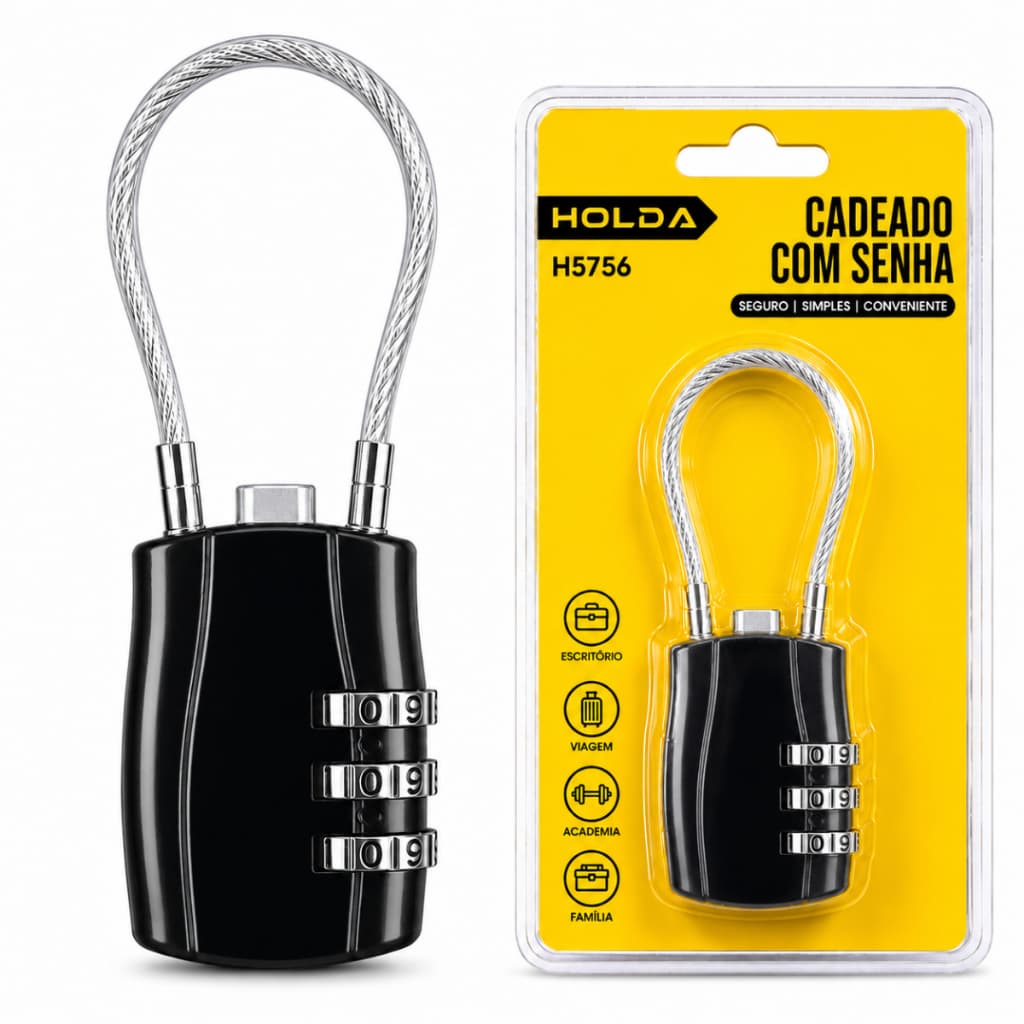 Cadeado de Segurança com Senha 3 Dígitos Cabo de Aço Ideal para Viagem Escritório Armário
