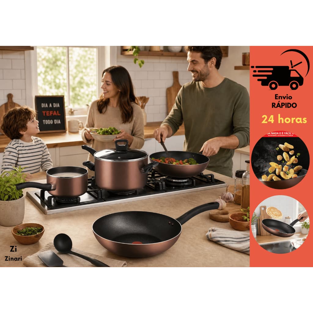 Jogo Conjunto Kit Panelas 4 Peças Tefal Day By Day Bronze Fundo Triplo Indução