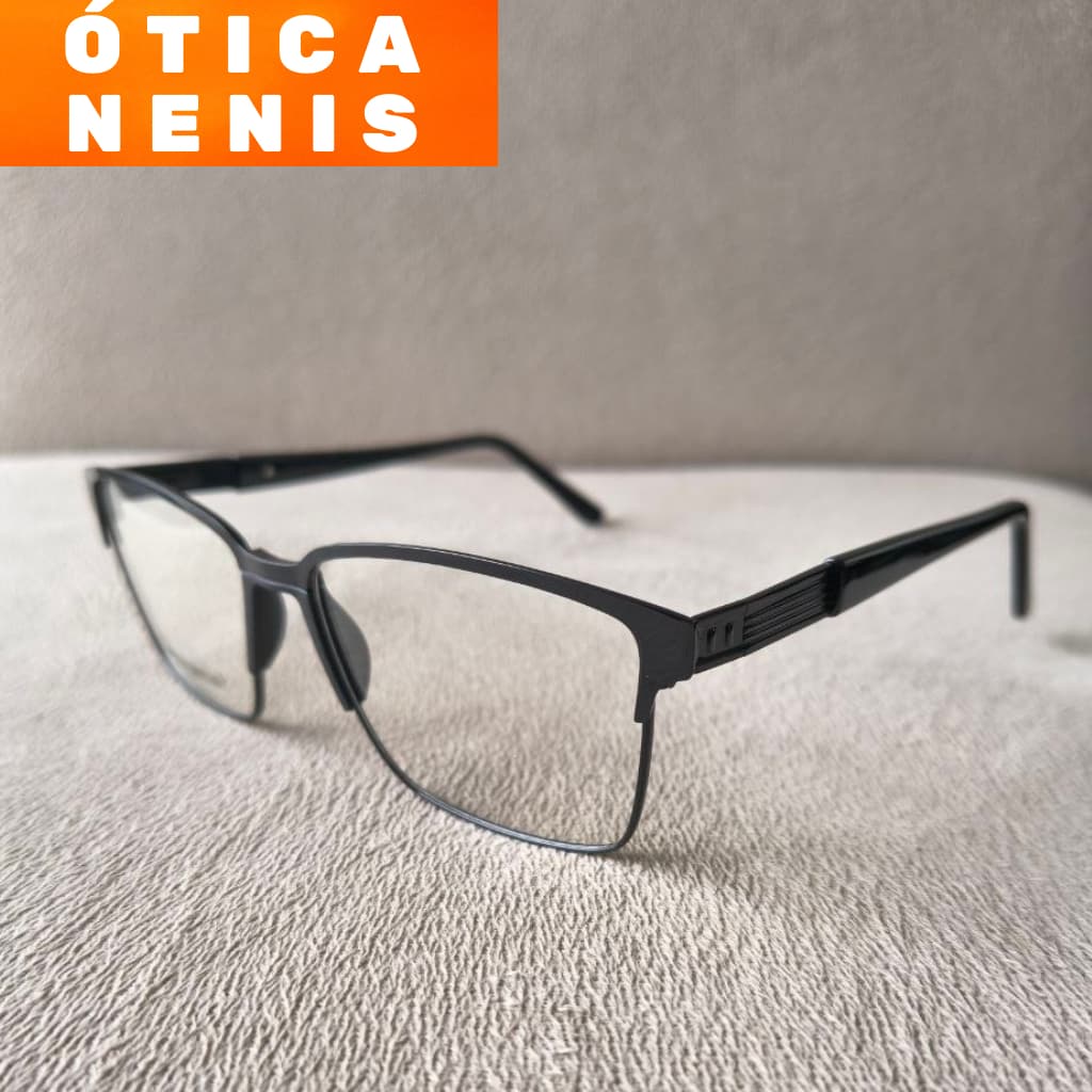 Armação para óculos masculino metal masculina com mola de proteção plaqueta anatômica isa15037