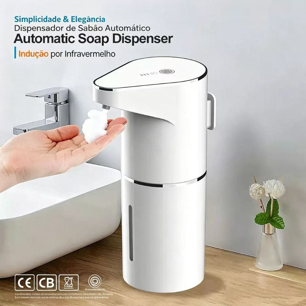 Dispensador de Sabonete Líquido Sem Toque com Sensor Infravermelho, Recarregável USB, 350mL para Banheiro e Cozinha