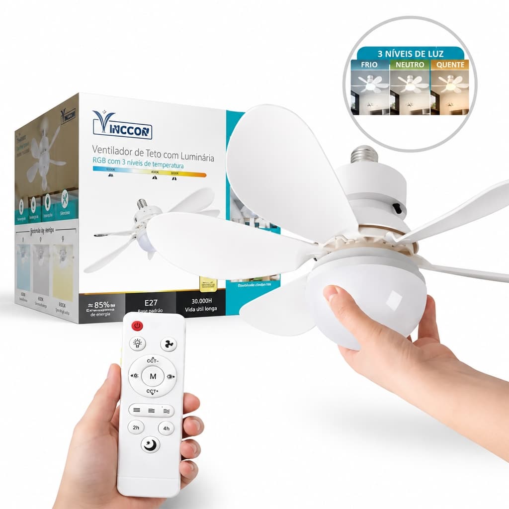 Kit 2 Ventilador De Teto Com Lâmpada Led E Controle Remoto Ventilador De Soquete