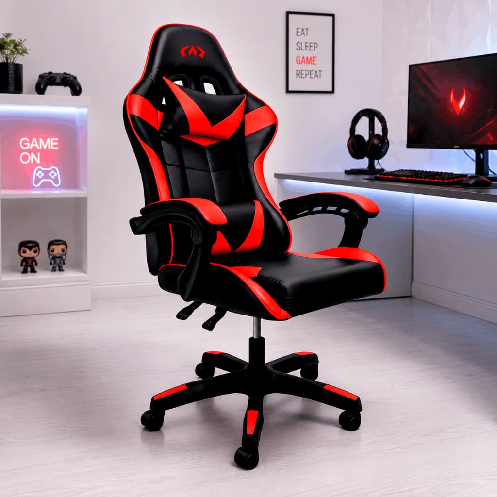 Cadeira De Escritório Gamer Ergonômica Reclinável Estofado Couro Sintético Altura Ajustável Oblivion Nienz