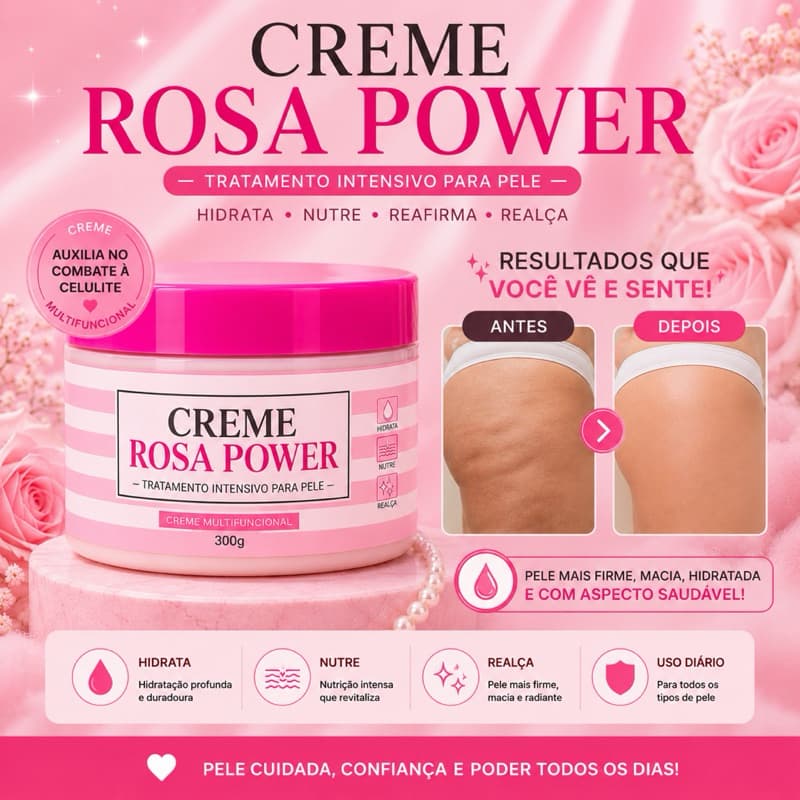 Creme multifuncional rosa power 300g termo ativado  aquece e esquenta