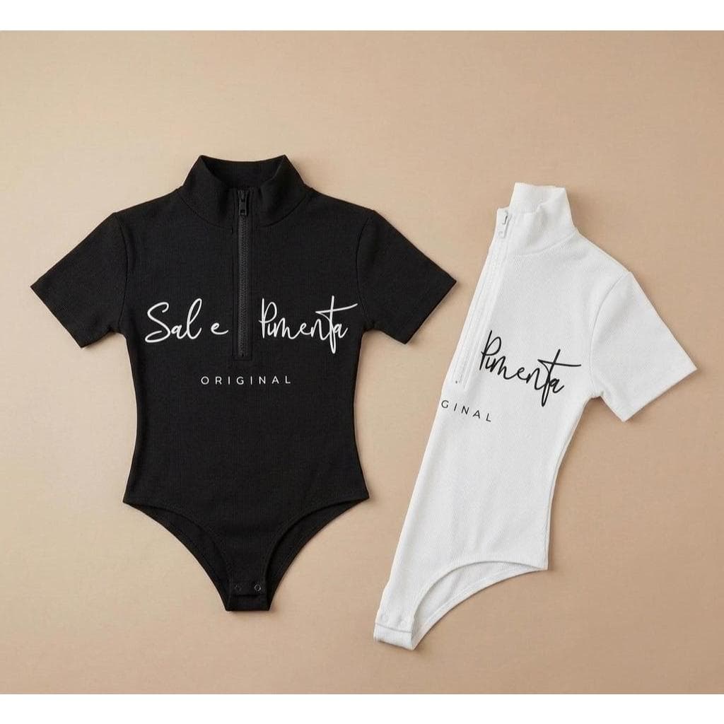 Body Feminino Com zíper sal e pimenta Roupas Femininas