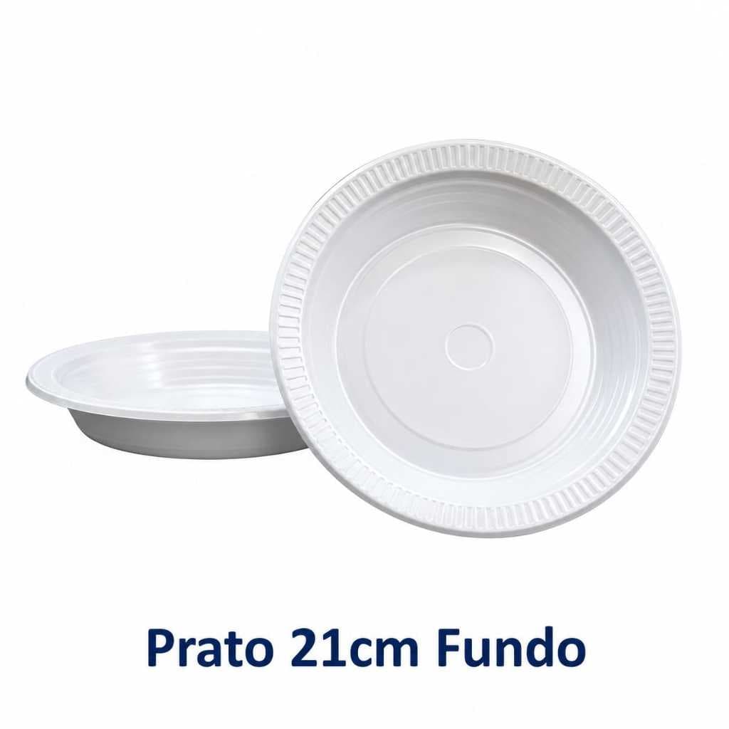 Pratos Fundo Descartavel 100 un  - 21cm Reforçado Branco