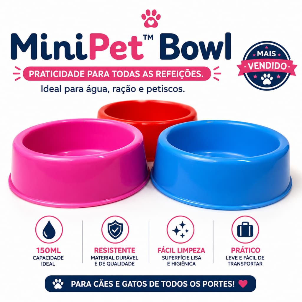 Pote Pet 150ml Para Cachorro e Gato Comedouro Bebedouro Plástico Resistente MiniPet™