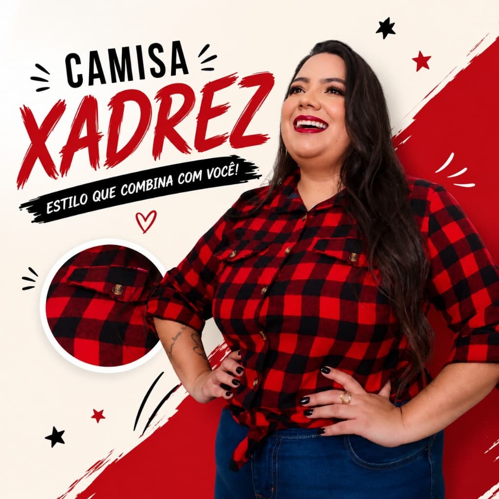 Camisa Blusa Xadrez Feminina Festa Junina Julina e Country Fashion Quadriculada