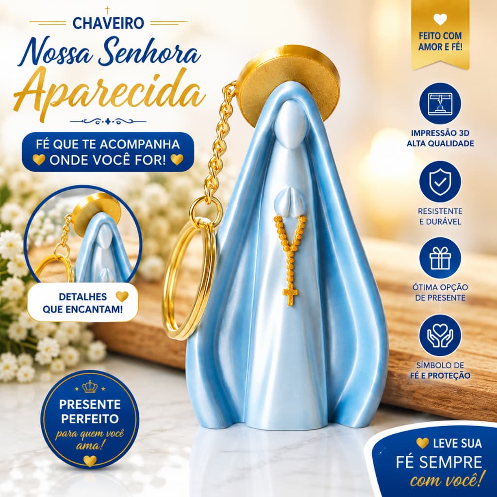 Chaveiro Nossa Senhora Aparecida Católico Religioso Impressão 3D