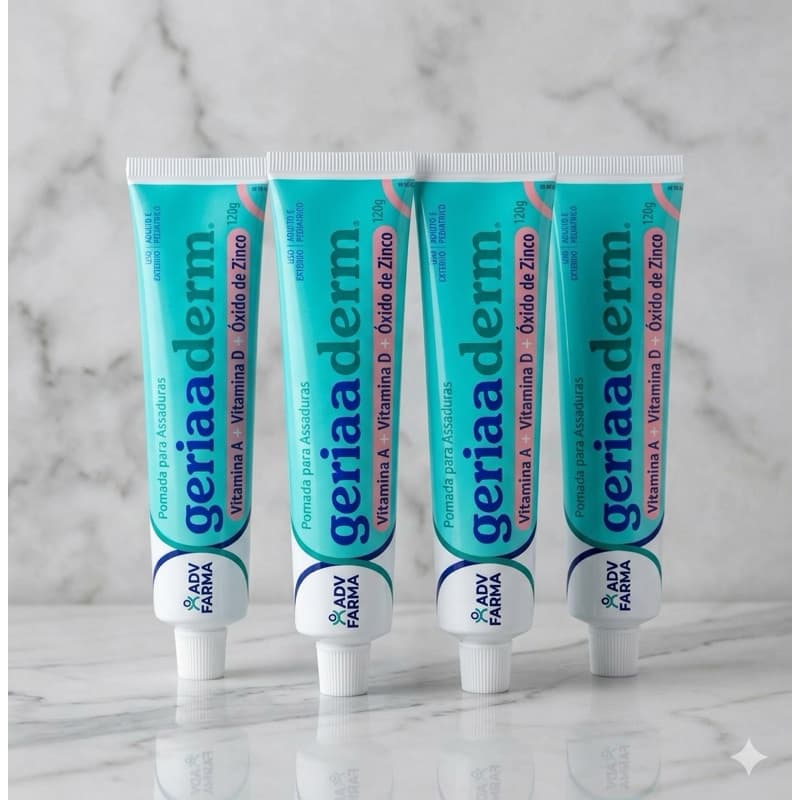 4 Pomada para assaduras Geriaderm 120g Uso Adulto e Pediátrico vitamina A+D+Z pomada secativa e cicatrizante