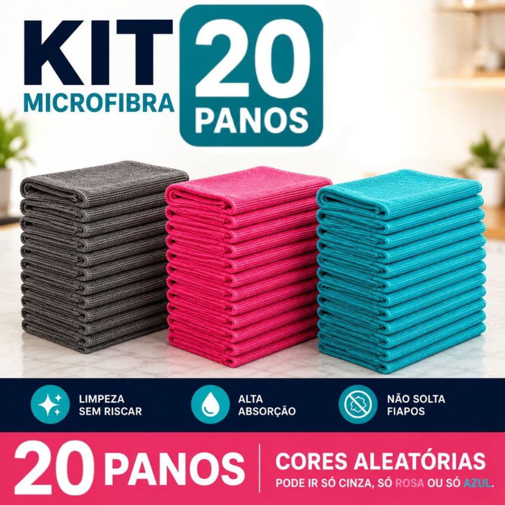 Kit 20 Panos Microfibra Multiuso 25x25 Limpeza Automotiva Cozinha Vidro Móveis Espelhos Sortidas