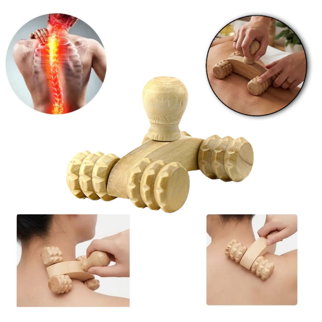 Massageador Manual Corporal Muscular Anatomico Rolo Carrinho Madeira