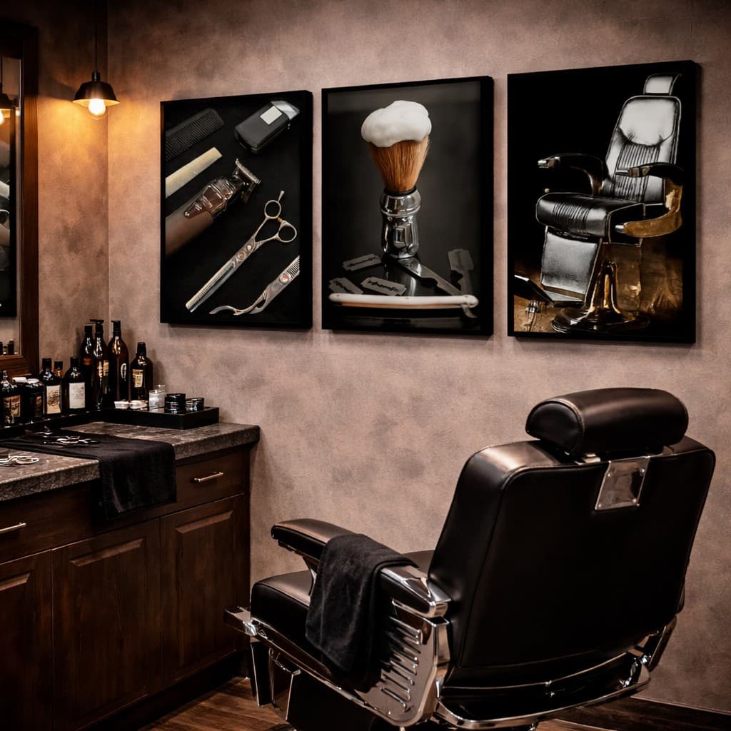 Kit 3 Quadros Decorativos Luxo Barbearia Barber Cabelo 60x40