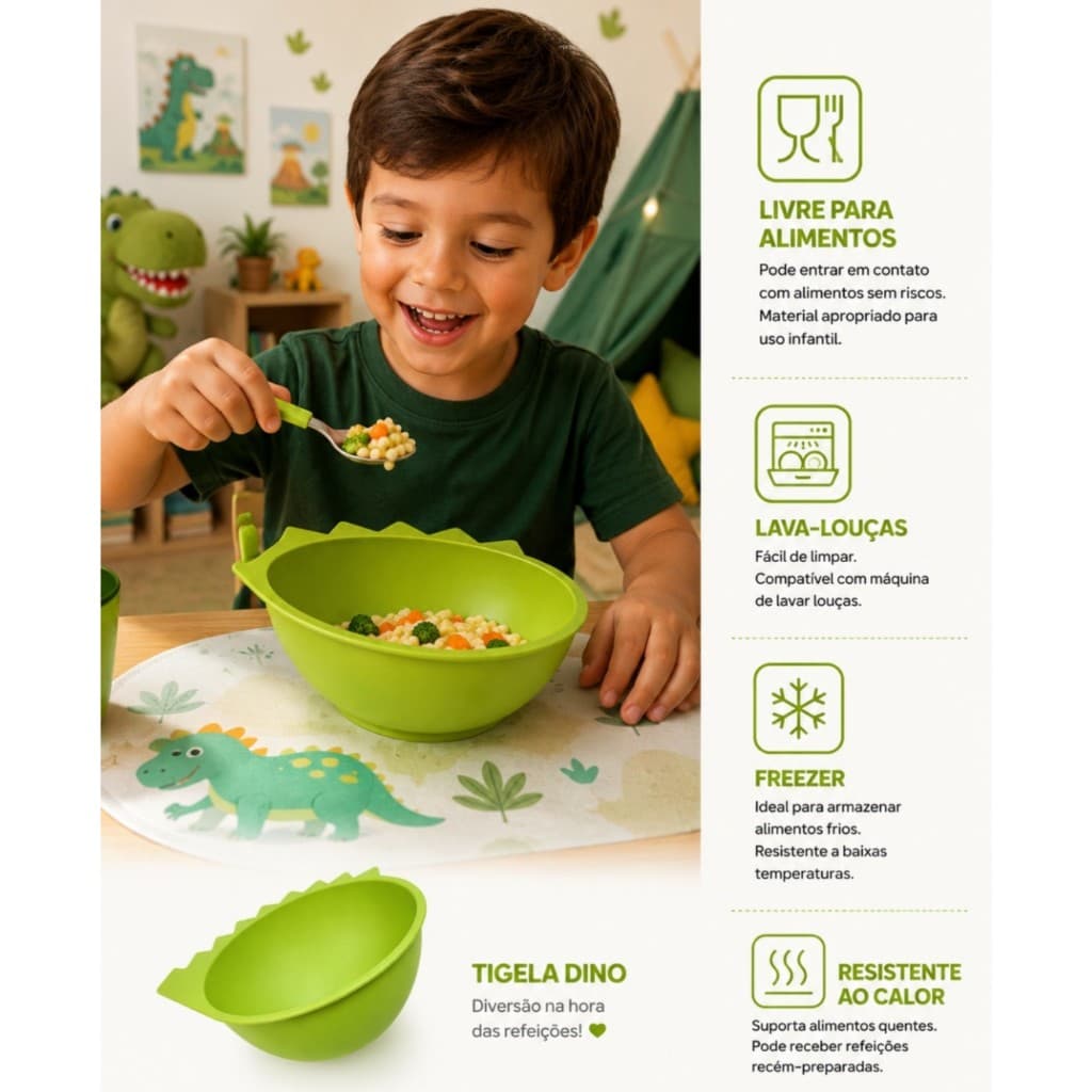 Tigela Bowl Bebê Dinossauro Bambu Refeição Alimentação Introdução Menino Menina