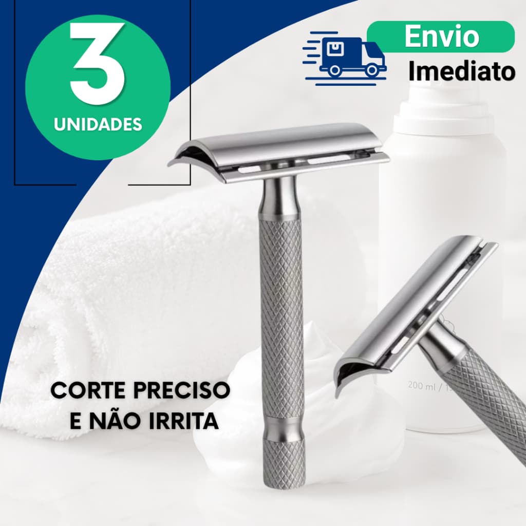 Barbeador de Metal Durável Alternativa Reutilizável Para Autocuidado 3, 2 ou 1 Un Cabo Antiderrapante Navalha C/ Lâmina