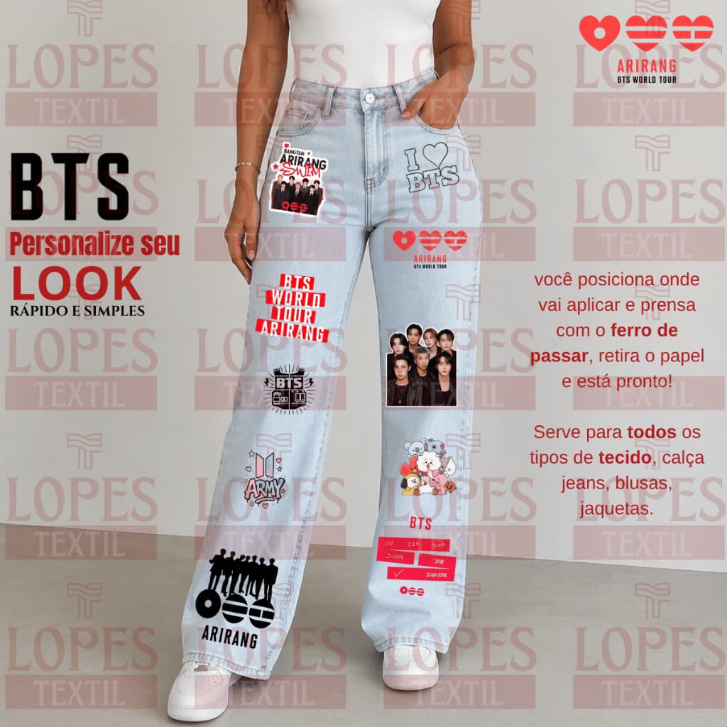 Adesivo DTF BTS TOUR KPOP 2026 Termocolante | Calça Jaqueta Camisa Pronto para Estampar