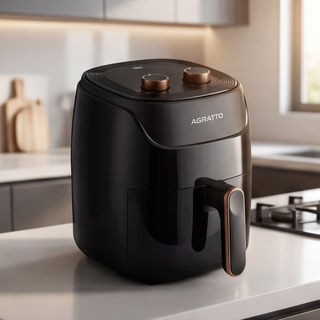Fritadeira Air Fryer Elétrica Agratto Supremma 4 Litros 1200W 127V Preta Antiaderente quadrada