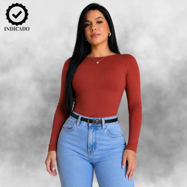 Body Collant Feminino Manga Longa Gola Careca Tecido resistente Outono Inverno Frio Segunda Baby Tee