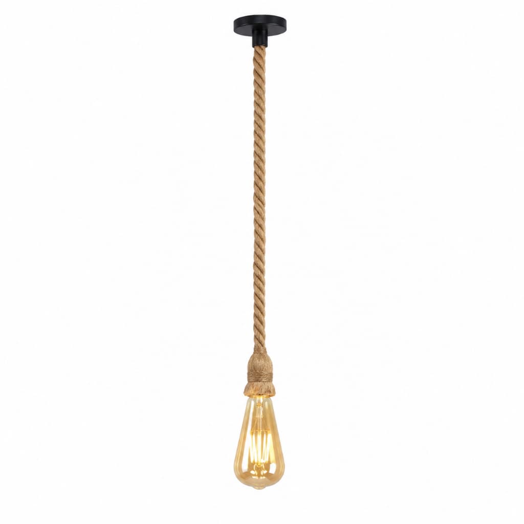 Pendente Lustre Luminária Vintage Corda Sisal Retro Rústico Com Soquete Bocal E27 Canopla De Metal Fio Para Teto