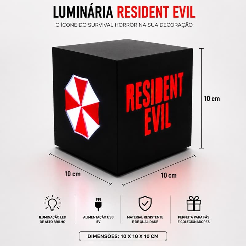 Abajur RESIDENT EVIL Umbrella Corporation Luminária De Mesa Quarto Geek Gamer Decorativo Presente