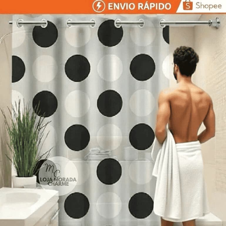 Cortina de Banheiro Box Anti Mofo Impermeável PVC Reforçado C\Ilhós Tamanho 1,38m x 1,98m Fácil Instalação Durável