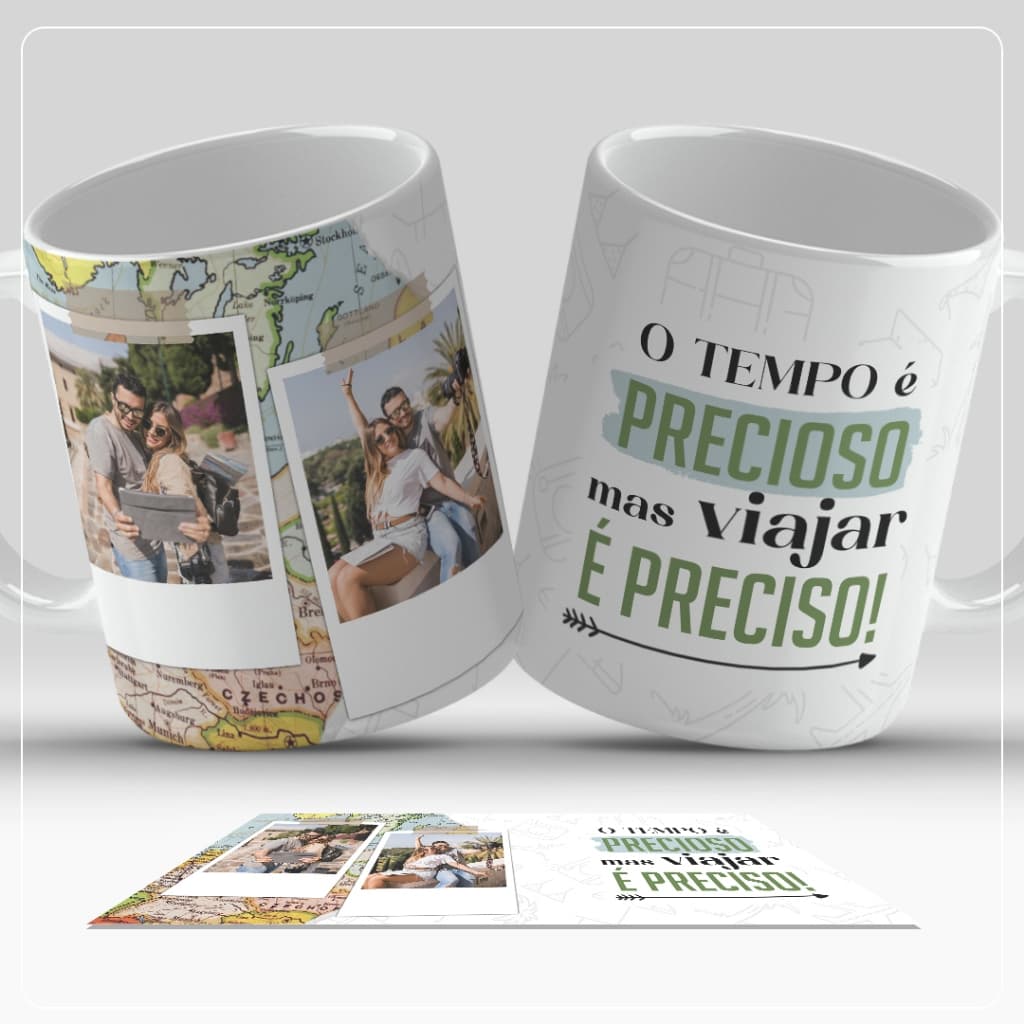 Caneca Porcelana 325ml Viagens com Foto Personalizada Sua Foto na Caneca Recordações Especiais