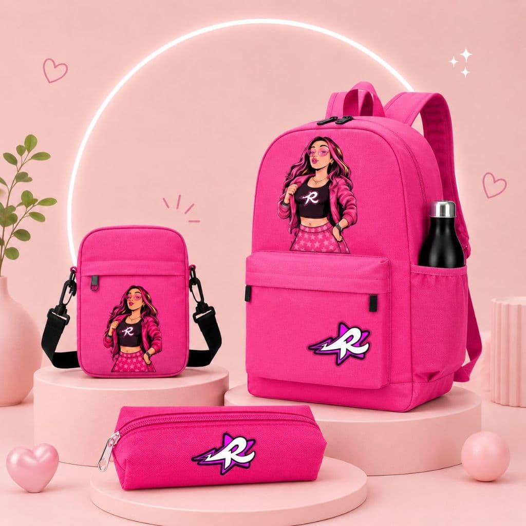 Kit Escolar 3 Peças Mochila Bolsa Transversal e Estojo Grande Capacidade
