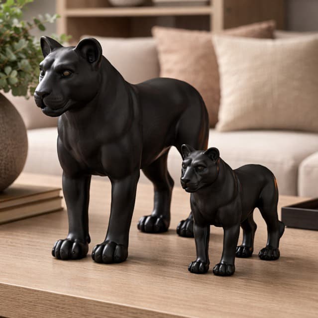 Leoa FIlhote Enfeite Familia Felino Decoração Mãe e Filho decorativo Simbolo Proteção Guerreira Dia dos Namorados