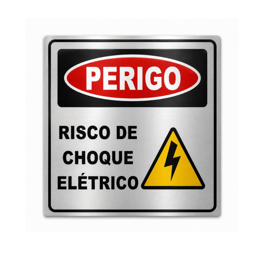 Placa Sinalização Perigo Quadro Risco De Choque Elétrico Alumínio 15x15cm