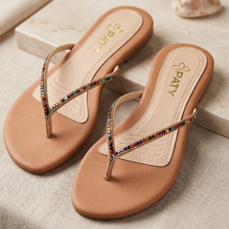 Rasteirinha feminina Antiderrapante Confortável Casual Elegante brilho strass sandália marrom promoção