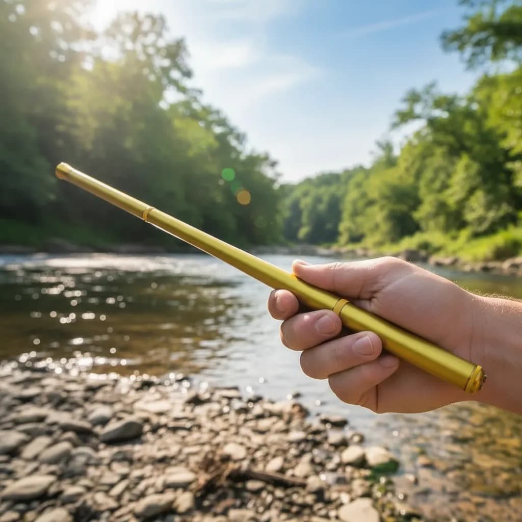 Vara P/ Pesca Telescópica Gomo Curto 40cm Cmik Dourada 100% Carbono + Brinde Enrolador de Linha