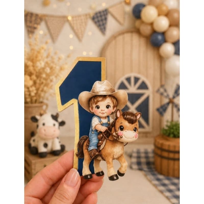 Kit 10 Aplique Fazendinha Baby Menino no Cavalinho | Tag Lembrancinha Personalizada