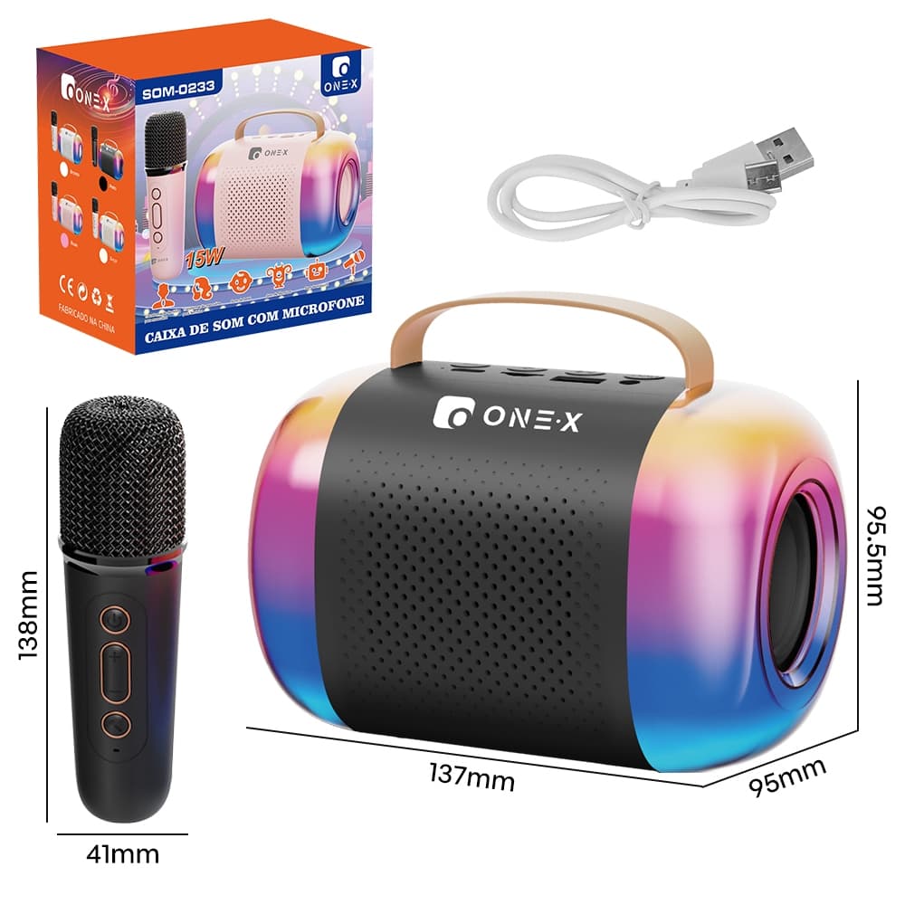 ONEX Caixa de Som Bluetooth Portátil com Microfone Sem Fio Kit Karaokê RGB Luz Colorida Alto Falante Duplo HIFI para