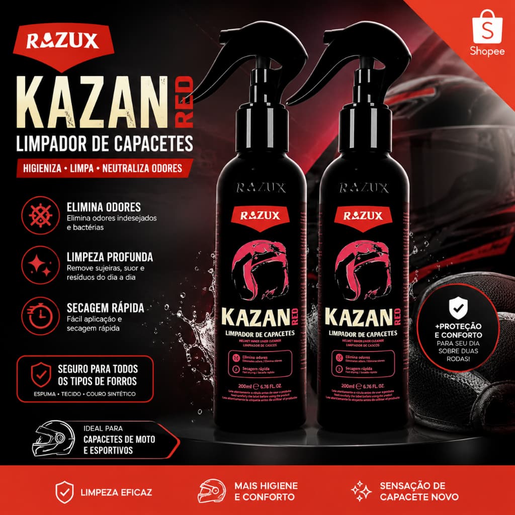 KIT 2 Kazan Red 240ml - Limpador De Capacetes Razux/vonixx