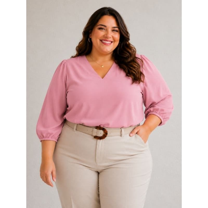 Blusa feminina Rosa plus size manga 3/4  princesa