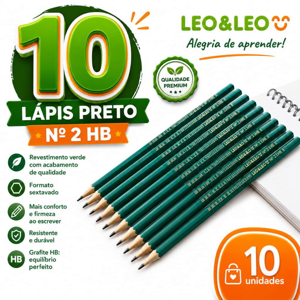 10 Lápis Revestimento Verde Leo e Leo Nº 2 HB Sextavado Escrever Grafite Escolar Escritório Arte