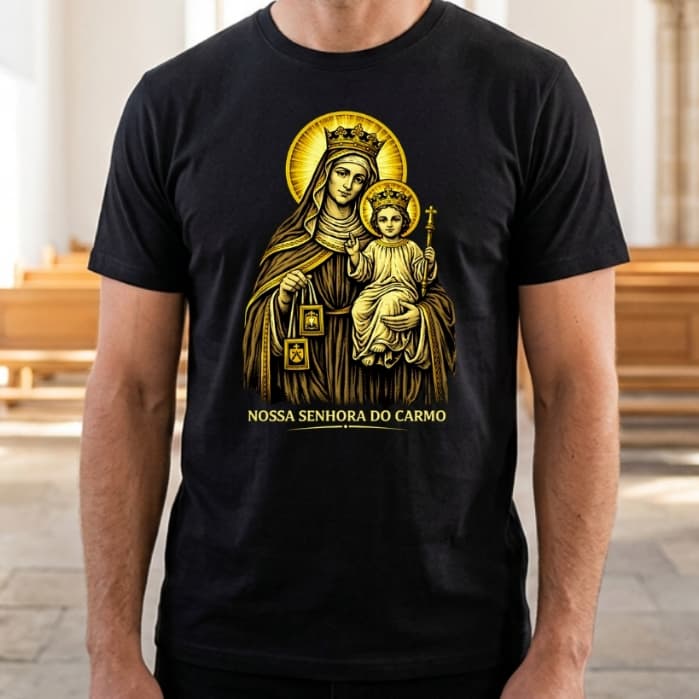 Camisa Religiosa Nossa Senhora Do Carmo Fé Católica Presente Devocional 100%Algodão