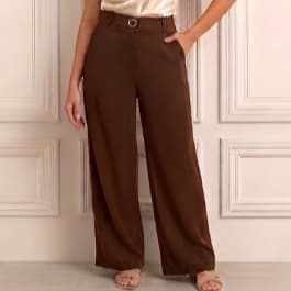 Calça Pantalona Feminina Cintura Alta Tecido Sensorial Marrant Elegante Social Casual Bolso Faca