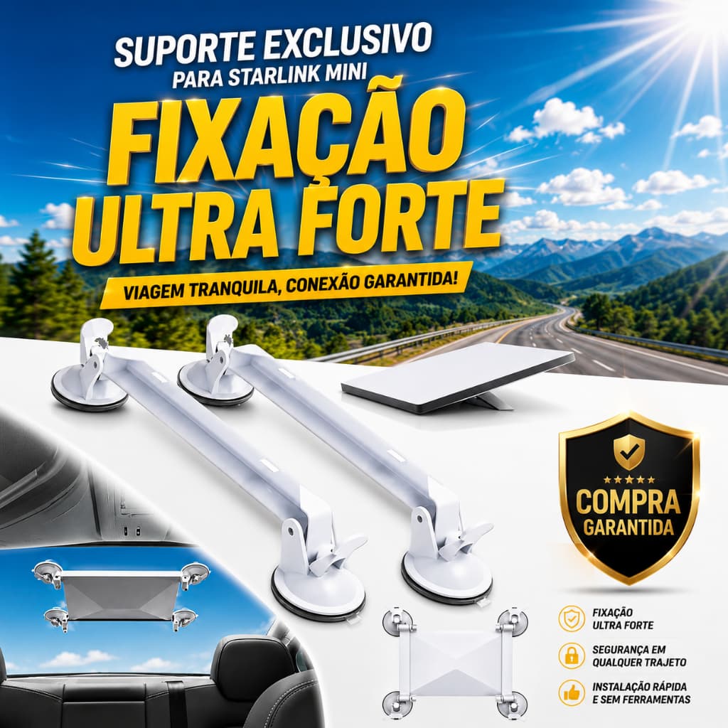 Suporte Compativel Antena Starlink Mini Ventosas Fixa Forte Branco Portátil Leve Vidro Teto