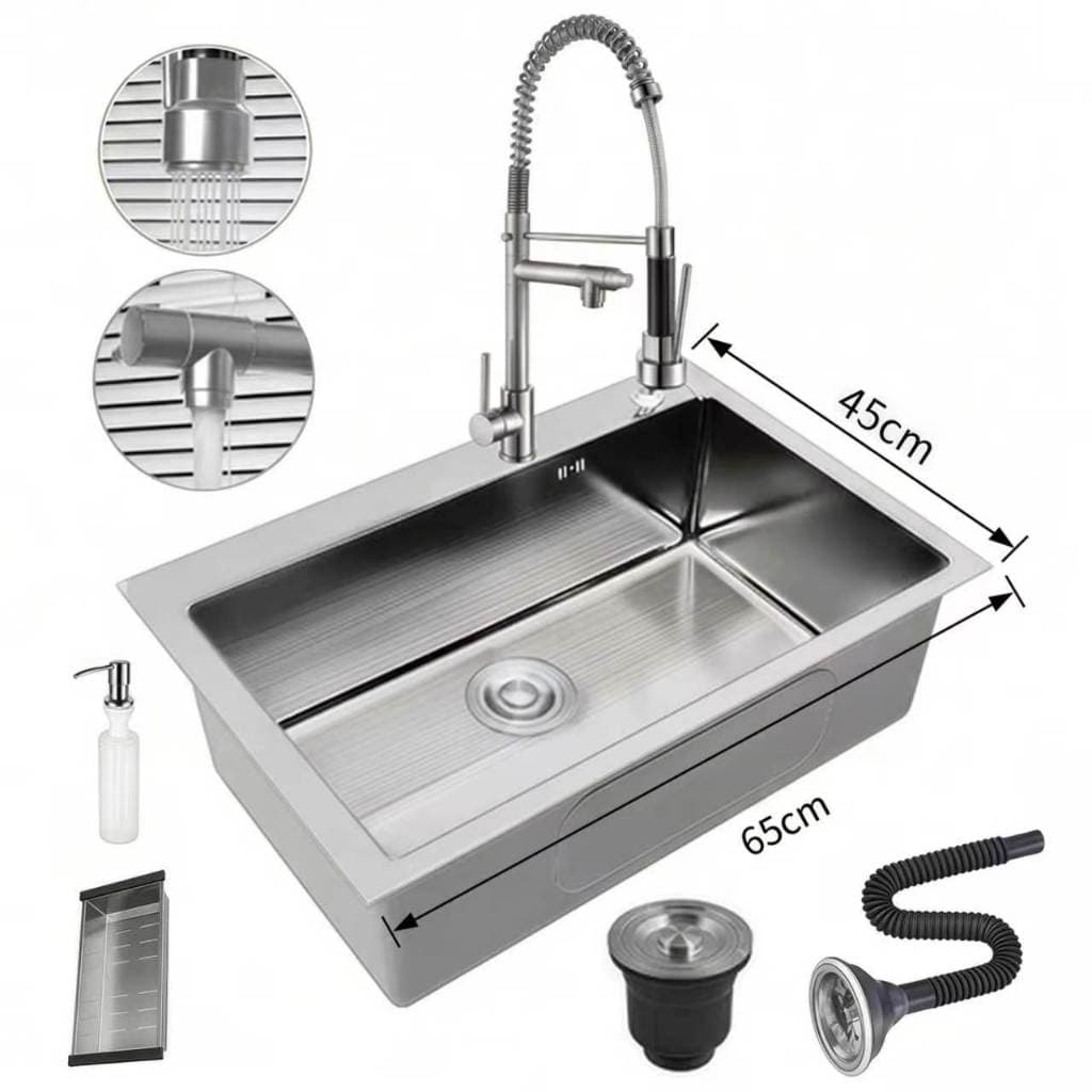 Cuba Pia Inox Prata Quadrada Cozinha Gourmet 60*45cm e Torneira Gourmet Dupla Prato
