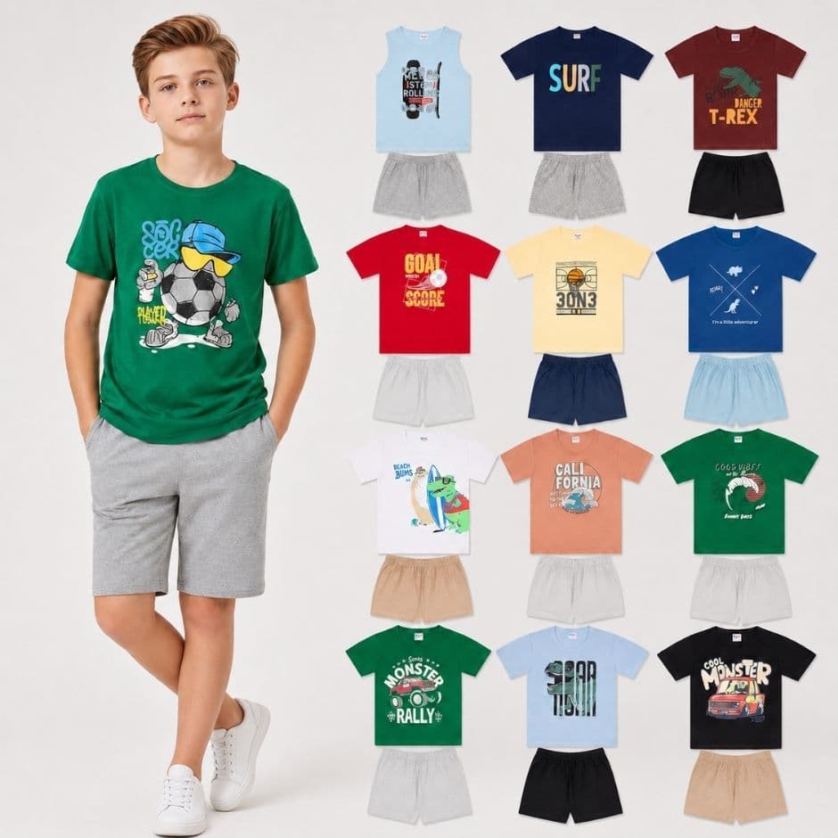 Kit Roupas Infantil Menino Tamanho 1 a 14 anos Conjuntos De Roupa Verão Menino Bebê