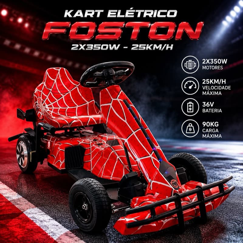 🏎️ Kart Elétrico Foston GT1000 – 2x350W | Até 25 km/h ⚡  Diversão, velocidade e adrenalina para crianças e adolescentes!