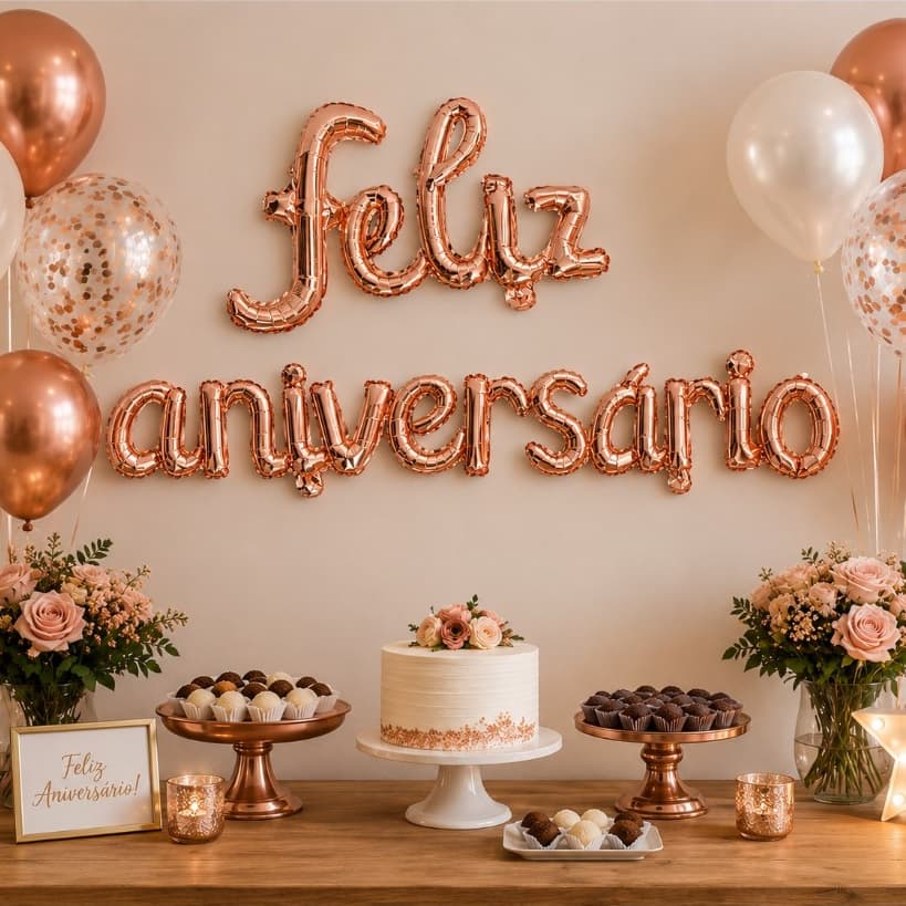 Balão Metalizado Feliz Aniversario Rose Gold/Prata/Dourado Decorativa Festa Aniversario Decoração enfeite-CURSIVO